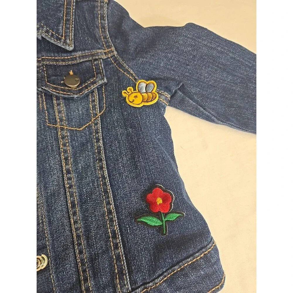 The Children's Place Toddler Girls Denim Jacket Size 3T Patches Fruit Flowers‎